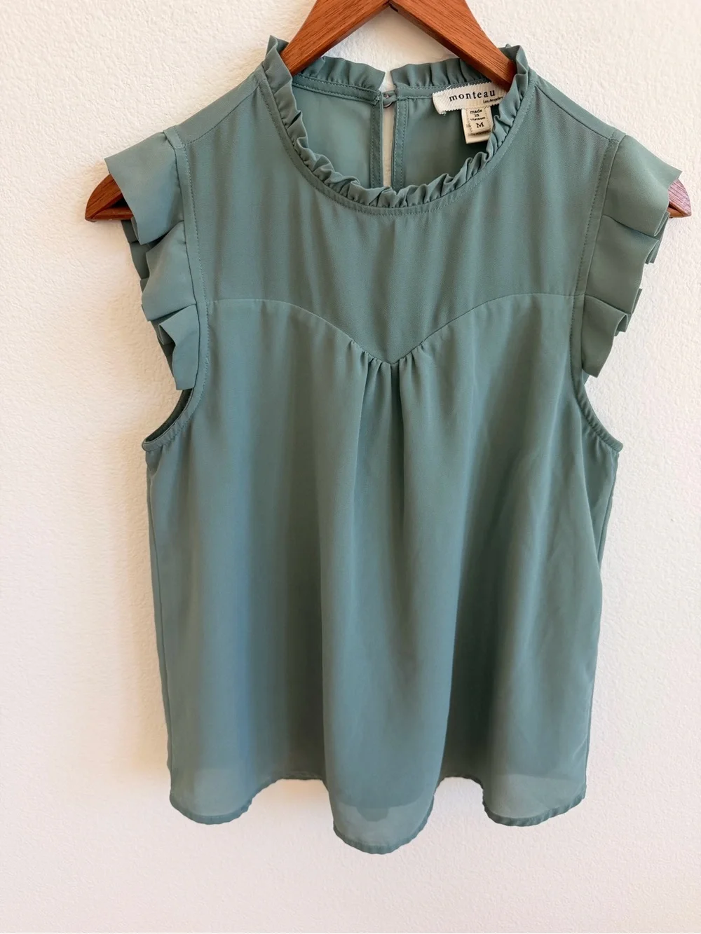 Monteau Sage Green Ruffle Sleeve Blouse - Picture 1 of 5